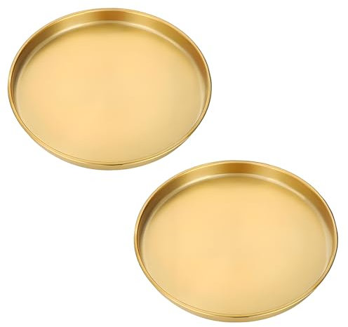 AGSYFFD 2 Stück runde dekorative Tablett Edelstahl Gold Abendessen Tablett Kosmetik und Schmuck Storage Tray (Durchmesser 26 cm)