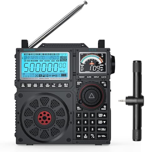 Raddy RF919 SSB Shortwave Radio, Full Band FM AM SW VHF UHF AIR CB and SSB Receiver, with Antenna Tuner, 3 External Antenna Ports, 5000mAh Rechargeable Battery, EarPhone Jack