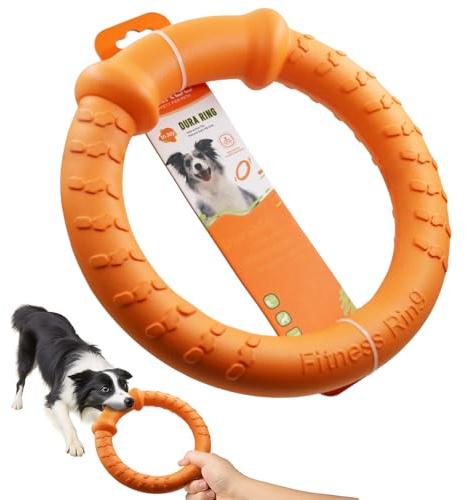 LaRoo Indestructible Dog Toys for Aggressive Chewers Heavy Duty Chew Proof Flying Disc & Training Ring for Medium/Large Dogs, Floating Tug of War Toy for Outdoor, Pool, Fetch Play (Orange)