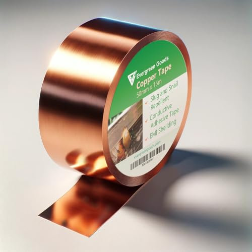 Evergreen Goods Ltd Koppartejp snigeltejp 50 mm x 15 m (2 tum x 50 fot) snigeltejp i koppar | Skydda dina växter, grödor, trädgård, krukor och blommor | Inomhus och utomhus skadedjursbekämpning