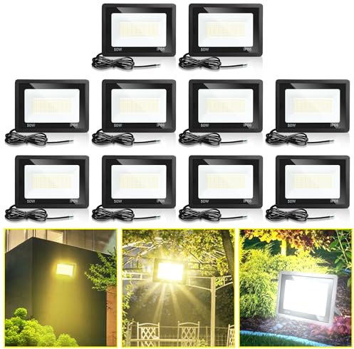 Jopassy LED Strahler Außen 10X 50W Dimmbar Fluter Scheinwerfer IP65 Wasserdicht 3000/4000/6500k Flutlicht für Sportplatz Rasenflächen Hinterhof Auffahrt Garage Flur Garten