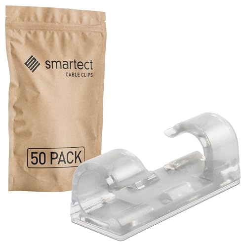 smartect Supporto Cavi Autoadesivo Transparente [50 Pezzi] Fermacavi a Muro per Fissare Cavi USB, Elettrici e di Ricarica, Clip per Gestione Cavi sulla Scrivania