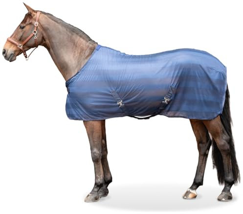 Equinate Fliegendecke Guardian mit Kreuzbegurtung und Widerristpolster 155cm Navy - Ekzemerdecke mit effektiven Schutz vor Fliegen und Insekten - Pferdedecke - Weidedecke