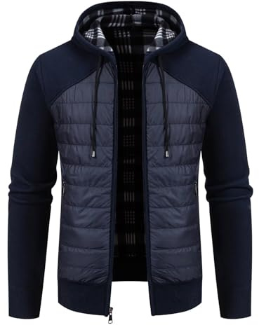 Jinsha Uomo Cardigan Lavorato Maglia Maglione - Classico Fashion con Cappuccio con Cerniera Grossa Caldo Foderato in Pile Autunno Primavera Invernale Maglione Giacca Uomo Grigio Blu XXL