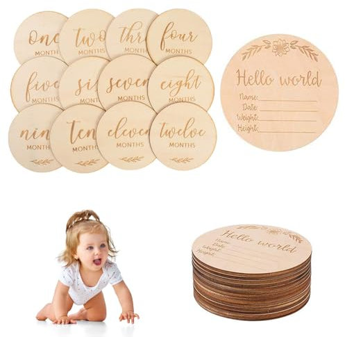 Meilensteinkarten Baby aus Holz,Meilensteine auf Holzscheiben,Geschenk zur Schwangerschaft,Geschenke zur Geburt & Babyparty für Schwangere,Werdende Mütter & Eltern,12-Stücke