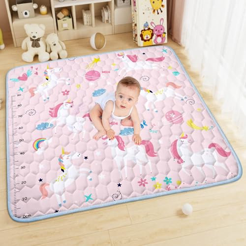 Aolso Baby Play Mat, Foldable Kids Playmat, Baby Play Mats for Floor, 127x127cm Soft Waterproof Play Mat, Baby Activity Play Mat for for Bedroom, Nursery & Playroom, Outdoor & Indoor Mat, Unicorn