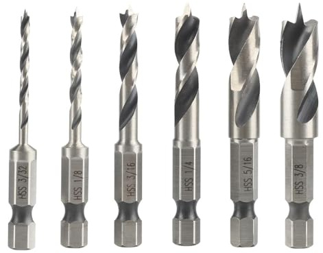 Uoimky Bohrer mit Sechskantschaft, 6 Stück Stubby Bohrer Set 1/4 Zoll Holzbohrer Sechskant Holzspiralbohrer Bohrer mit Zentrierspitze und Vorschneider für Bohrungen in Weichholz, Hartholz, Sperrholz