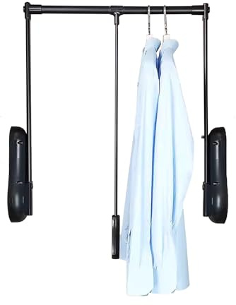 Pull Down Closet Rod for Hanging Clothes, Wardrobe Lift Rail Aluminum Alloy Organizer, Side Mounted Closet Rod for Kitchen Bedroom High Cabinets, 66 lbs Load Capacity (Black, 20.1-25.6)