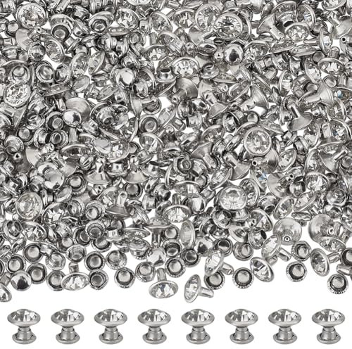 FINGERINSPIRE 200 Sets Clear Rhinestone Rivets 8mm Platinum Crystal Rivets Metal Double Cap Rhinestone Stud Rivets Semi Tubular Rivet for Leather DIY Crafts Clothes Jeans Arts Decoration