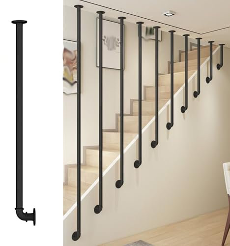 Ringhiera personalizzabile in metallo nero per scale piatte e inclinate, altezza 55 cm, design universale con viti per evitare cadute Stile E (1 unità)