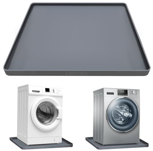 27x27 Inch Washing Machine Drain Pan Washing Machine Tray Washer Drip Pan Silicone Mat - Dryer Laundry Floor Protector Pad Anti Vibration Non-Slip (Gray)