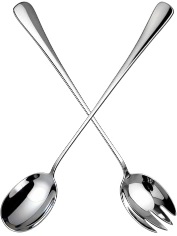 INCNMAD Salad Servers Set 28 cm, Stainless Steel - Serving Spoon & Salad Tongs, Polished Silver, Dishwasher Safe - Ideal for Buffet, Kitchen & Dinner Parties (Silver)