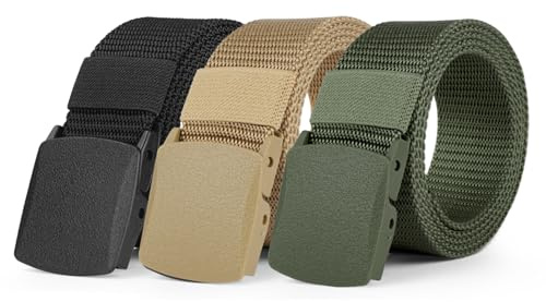 Aomig Belts for Men, Adjustable Nylon Canvas Fabric Golf Belt, Cut To Fit Canvas Web Belt Fits Anywhere, No Holes Invisible Belt for Men, Nylon Automatic Buckle Belt Suitable for Work and Travel