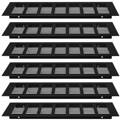 Pilikoll 6 Pezzi 80mm x300mm Nero Griglia di Ventilazione in Alluminio Griglia di Ventilazione Rettangolare Griglie D'Aerazione in Metallo Griglia di Ventilazione Nera per Mobili, Cucina e Frigorifero