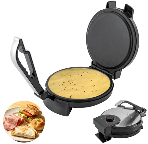 TONFEION Roti Maker, 1200 W, 26 cm, pressa per tortilla, con regolazione della temperatura 200 – 260 °C, riscaldamento su entrambi i lati, rivestimento antiaderente, Chapati e frittelle, per tacos