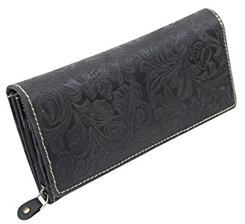 LEAS Große Damenlangbörse Natur Damen Portemonnaie im Vintage Look Echt-Leder, schwarz