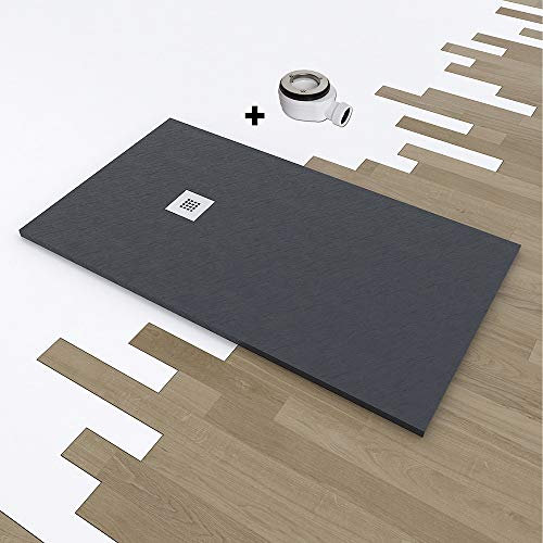 PLATO DUCHA RESINA CARGA MINERAL EFECTO PIZARRA 80X110, GRAFITO RAL 7015