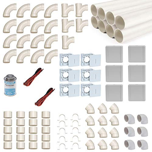 Aspiradora central, juego de montaje para 6 cajas de aspiración con tubos, Fittings & Co. – Kit de montaje para la instalación de un sistema de aspiradora – Caja de aspiración VacuValve ES cuadrada