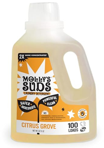 Molly's Suds Liquid Laundry Detergent | Clean Laundry Detergent Soap for Sensitive Skin | 2x Concentrated, High Efficiency (HE) | Citrus Grove - 100 Loads