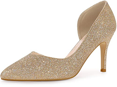 Perphy Glitter Pointed Toe Stiletto Heels Pumps for Women Gold 9 UK/Label Size 11 US