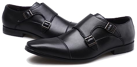ENWIND Zapatos de Vestir Hombres Oxford Traje Derby Zapatos con Hebilla Zapatos de Negocios de Cuero Sintético para Boda,Negro,41 EU