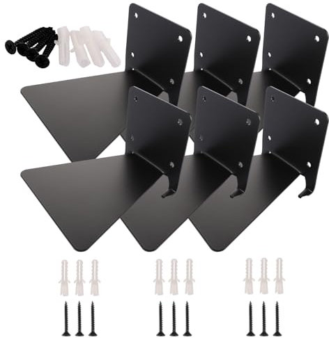 CYEER 6 Stück Unsichtbares Bücherregal Wand, Schwarz Schwebendes Bücherregal für Bücher, Metall Schwimmende Bücherregale Wand für Büro Klassenzimmer Bibliothek