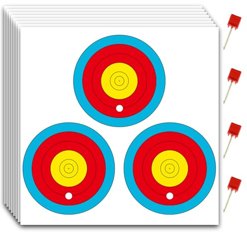 MOLFUJ Archery Targets Paper 3 Spot, New Las Version 30pcs/50pcs, Archery Target Pins Included, Bow and Arrow Targets for Hunting Backyard, Archery Target Practice Accessories