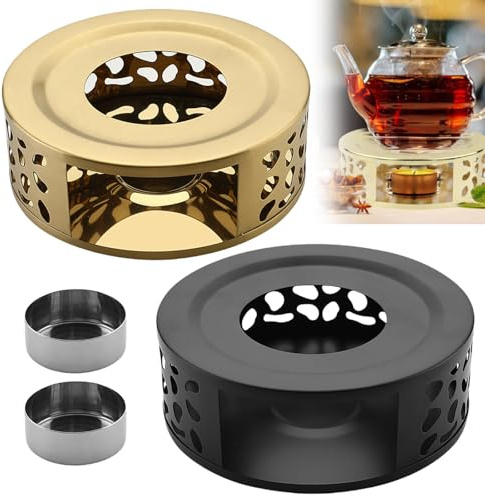 2 Stück Stövchen Für Teekanne, Stövchen Aus Edelstahl, stövchen Teewärmer, Teewärmer, Kaffeewärmer Aus Edelstah Zum Erhitzen Von Heißen Getränken,Tee,Milch(15 X 5.5cm) (Gold+Schwarz)
