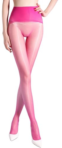 GOCBOBO Women's Shiny Seamless Tights Ultra-Thin Seamless Sheer Tights Control Top Pantyhose 5 Denier Pink