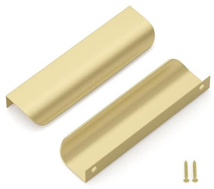 LONTAN Lot de 4 Poignées de Meuble Cachées 128 mm, Incurvées en Aluminium pour Armoires de Cuisine et Tiroirs
