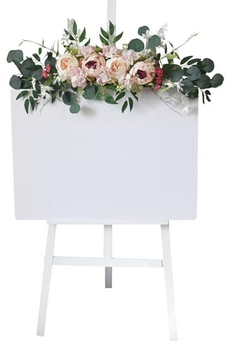 belupai - Cartel de Bienvenida para Boda, Diseño Floral, 29.5 Pulgadas, Flores Artificiales, Telón de Fondo, Guirnalda de Flores de Rosas Sintéticas con Hojas Verdes, de Puerta (A)