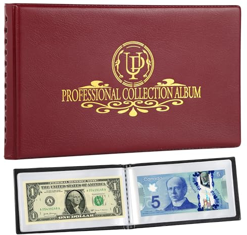 40 Pockets Currency Album Dollar Bill Holder Money Storage Book Red