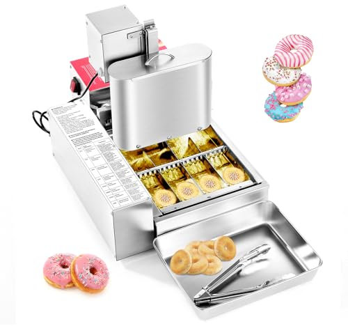 VEVOR kommerzielle automatische Donut Maschine Maker, 4-reihige Herstellungsausrüstung aus Edelstahl (240 Stk./h) elektrische Donut-Fritteuse mit intelligenter Steuerung für Bäckereien Restaurants