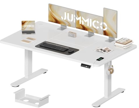 JUMMICO Höhenverstellbarer Schreibtisch 160 x 80 cm mit Kabelwanne, Höhenverstellbar Elektrisch Stehpult mit USB-Buchse, Computertisch, Ergonomischer Steh-Sitz Tisch, Bürotisch, Weiß