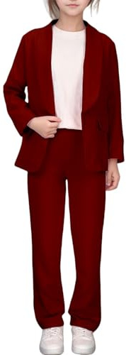 Girls' Trousers Suits Kids Formal 2 Piece Prom Suit Solid Color Lapel Blazern and Straight Leg Suit Pants Wedding Party Formal Outfit Kids Long Sleeve Leisure School Stagehost Costumes, (7-8 Years)