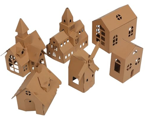 Alipis 6 pièces Kit de Maisons Carton DIY pour Garçon Fille Modèles à Colorier et Assembler Jeu Educatif Portable pour Créativité Collaboration Familiale et Apprentissage Architecturale