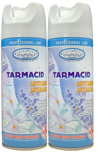 Profumo Deodorante Spray TARMACID Antitarme - Antiacaro. Per Tessuti, Ambienti, Guardaroba, Cassetti Etc. Non Bagna, Non Lascia Aloni 400ml (2 Spray)