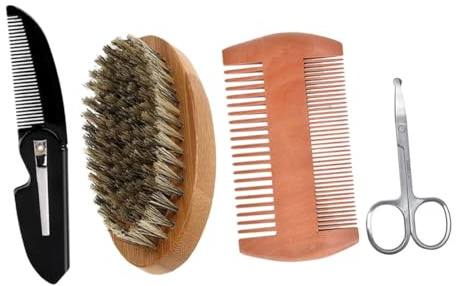Garneck Juego de Cuidado para Vello Facial y Peine de Madera Doble Cara y Cepillo de Cerdas para Hombres Ligero y Multifuncional para Arreglo Diario