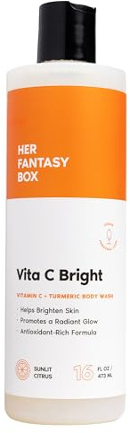 Her Fantasy Box | Vita C Bright Turmeric Body Wash β AntioxidantβRich Citrus Cleanser with Vitamin C & Turmeric for Radiant, Even-Looking Skin, Moisturizing Vegan Formula (16 oz)