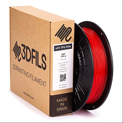 3DFILS - Filamento flexible para impresión 3D eFil TPU 85A: 1.75 mm, 250 g, Rojo