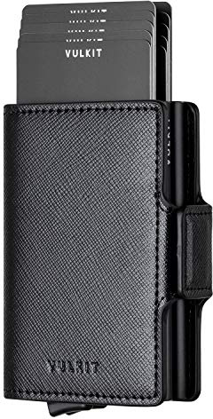 VULKIT Doble Tarjetero y Piel Carteras para Hombre Bloqueo RFID Cartera Tarjetero Hombre con Cierre Magnético Tarjeteros para Tarjetas de Credito, Negro Cruz