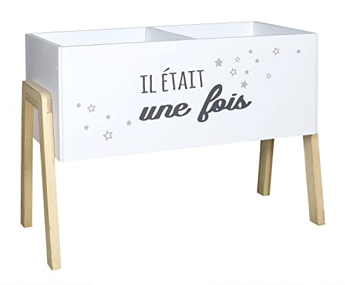 HOME DECO KIDS - HD6915 Bac à Livres Enfant - Rangement Contes et Poèmes - Décoration Chambre Fille et Garçon - Bois Naturel Blanc/Bois/Gris 60 x 30 x 45 cm
