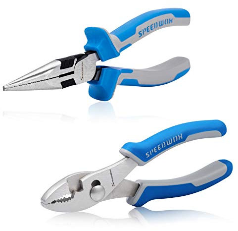 SPEEDWOX Multi Purpose Plier Set 2-Piece Pliers Set Long Nose Pliers Slip Joint Pliers Compound Action Long Nose Pliers 6 Inch Combination Slip Joint Pliers Compound Action Pliers