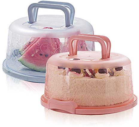 MHwan boite gateau, 2 pièces boite a gateau transportable à imprimé floral, boite transport gateau scellé de 8 pouces avec poignée, cloche à gâteau durable (Bleu & Rose)