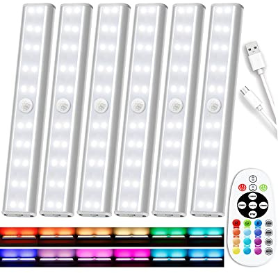 SZOKLED Under Cabinet Lighting Rechargeable 48-LED Wireless Under Cabinet Lights Remote, Kitchen Counter Lights Closet Lights RGB Perfect for Indoor Pantry Display Shelf 15 Color Changing(6 Packs)