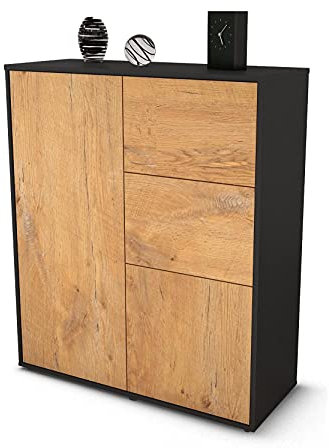 Stil.Zeit Highboard Letizia, Korpus anthrazit matt, Front Holz-Design Eiche (92x108x35cm), Push-to-Open Technik & Leichtlaufschienen