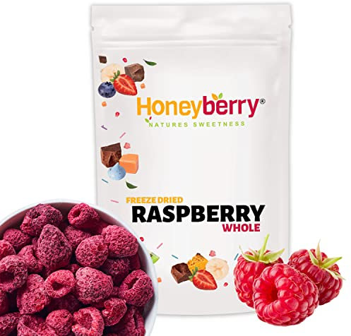 Framboises Lyophilisées Entières 50g - Fruits Lyophilisés - Framboises Déshydratés - Framboises Séchées pour la Pâtisserie, la Décoration de Gâteaux, les Snacks, les Céréales et les Desserts