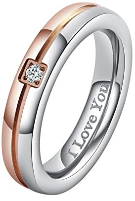 AMDXD Schmuck Paar Ringe aus Edelstahl, Verlobungsringe Edelstahl Ringe Hochzeit Trauringe Bandringe 4MM, Damen Ringe Rose Gold Gr.57 (18.1)