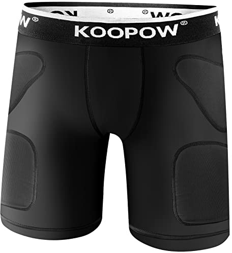 KOOPOW Skjutshorts för ungdomar pojkar vadderade skjutshorts med muggficka för baseball, fotboll, hockey, lacrosse