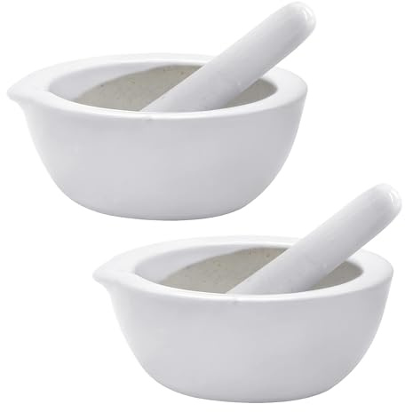 Mini Pestle and Mortar Set x2 - Small and Compact 7cm Mortar and Pestle Kitchen Tools for Grinding Spices and Herbs with Ease - Made from Traditional Porcelain (TWIN PACK)
